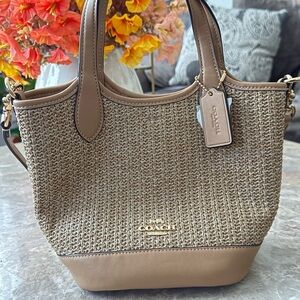 Coach Beige Woven Tote Bag